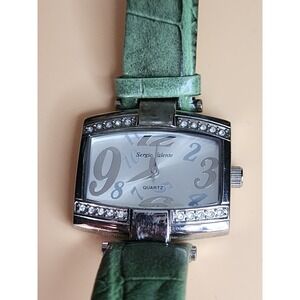 SERGIO VALENTE P-IDADC Rectangle‎ Quartz Watch Croc Leather Band Jeweled Bezel